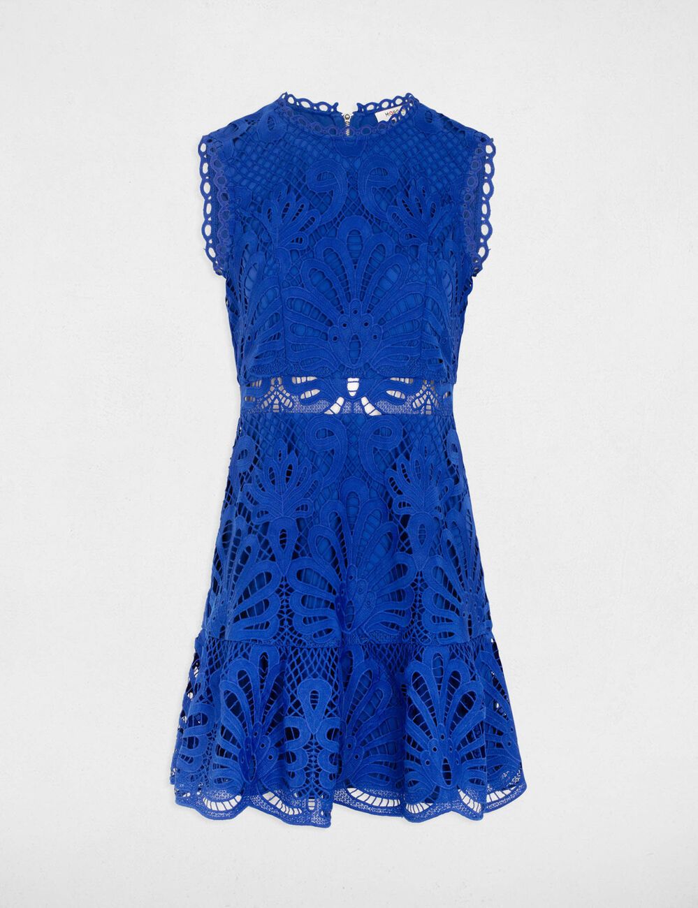 Robe courte trapèze dentelle bleu electrique femme