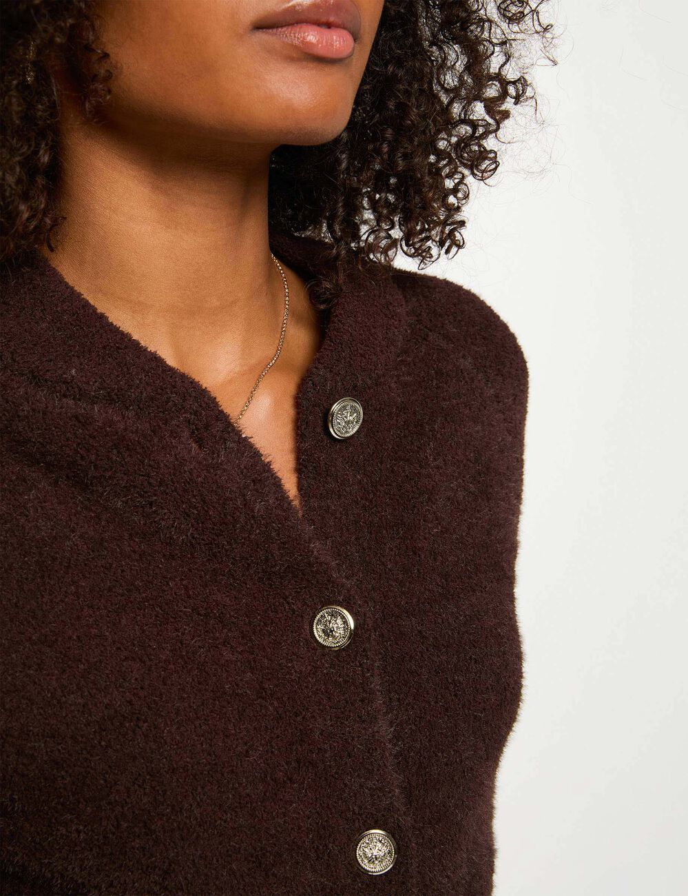 Gilet manches longues marron fonc&eacute; femme