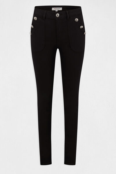 Pantalon skinny boutons aux poches noir femme
