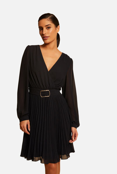 Robe droite fluide avec bas plissé marine femme