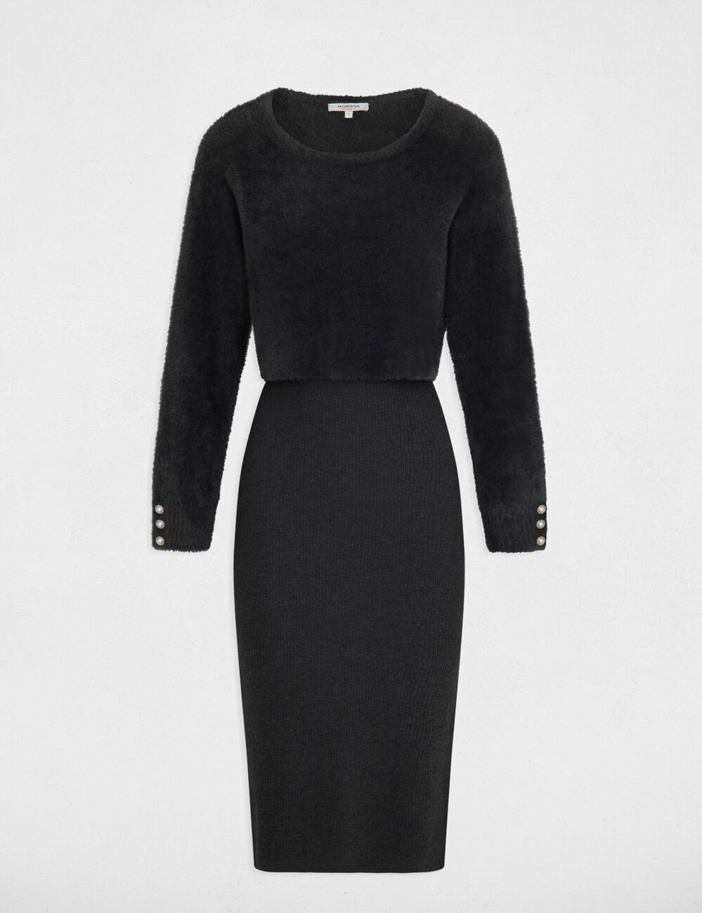 Robe pull midi ajustée 2-en-1 gris foncé femme