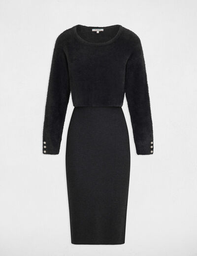 Robe pull midi ajustée 2-en-1 gris foncé femme