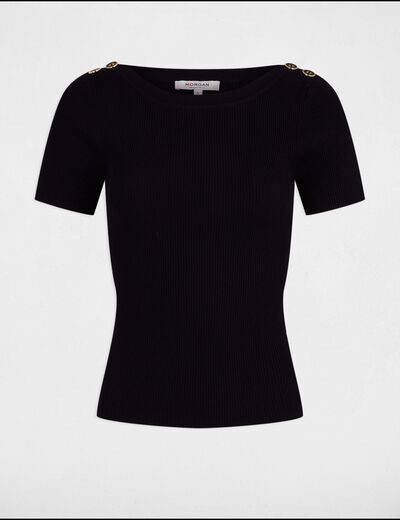 Pull col bateau et boutons bleu marine femme
