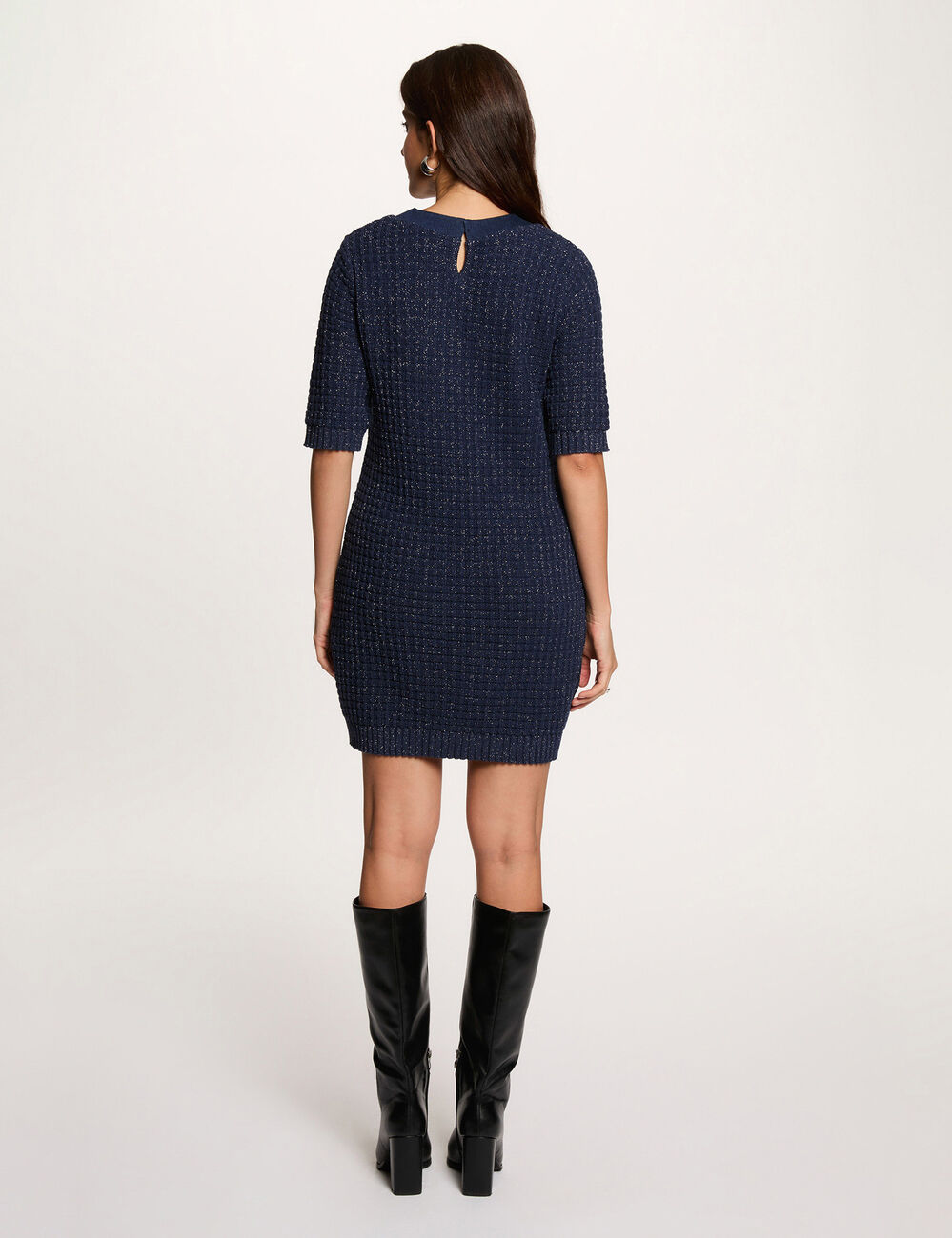 Robe tricot col rond bleu marine femme