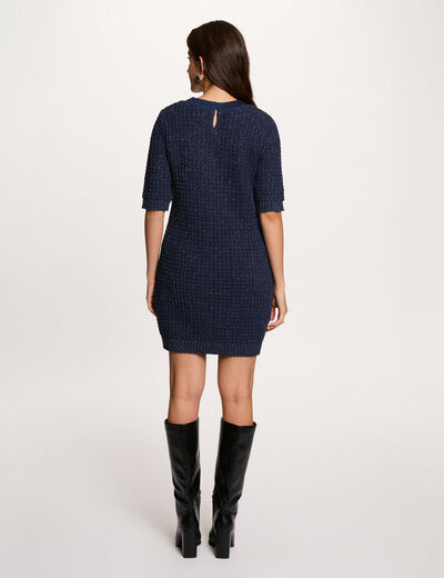 Robe tricot col rond bleu marine femme