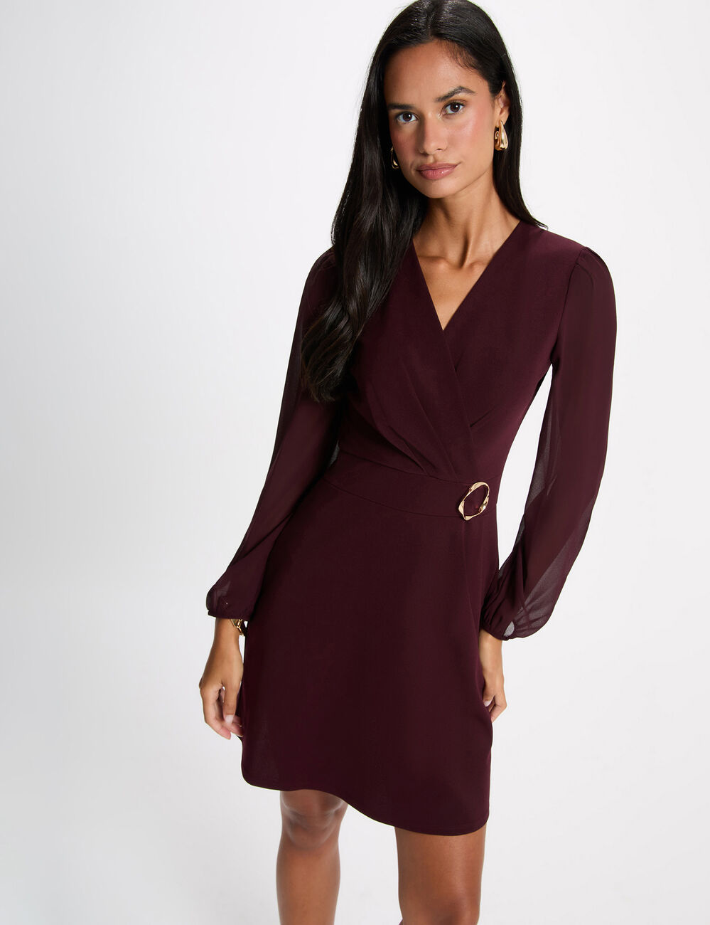 Robe courte voile bordeaux femme