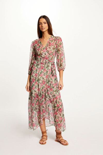 Robe midi portefeuille imprimé floral multico femme