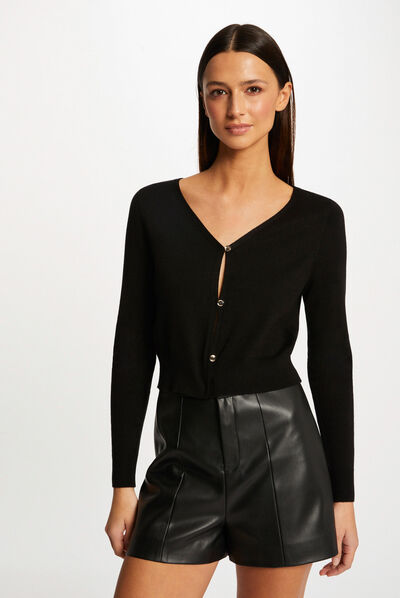 Gilet manches longues boutonné noir femme