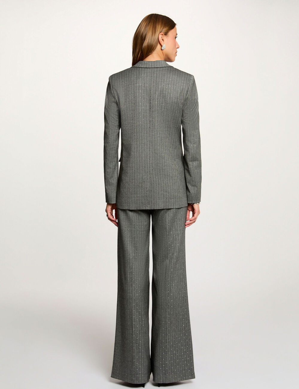 Pantalon droit &agrave; rayures gris moyen femme