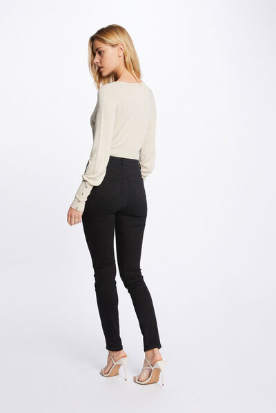 Pull manches longues à col rond beige moyen femme