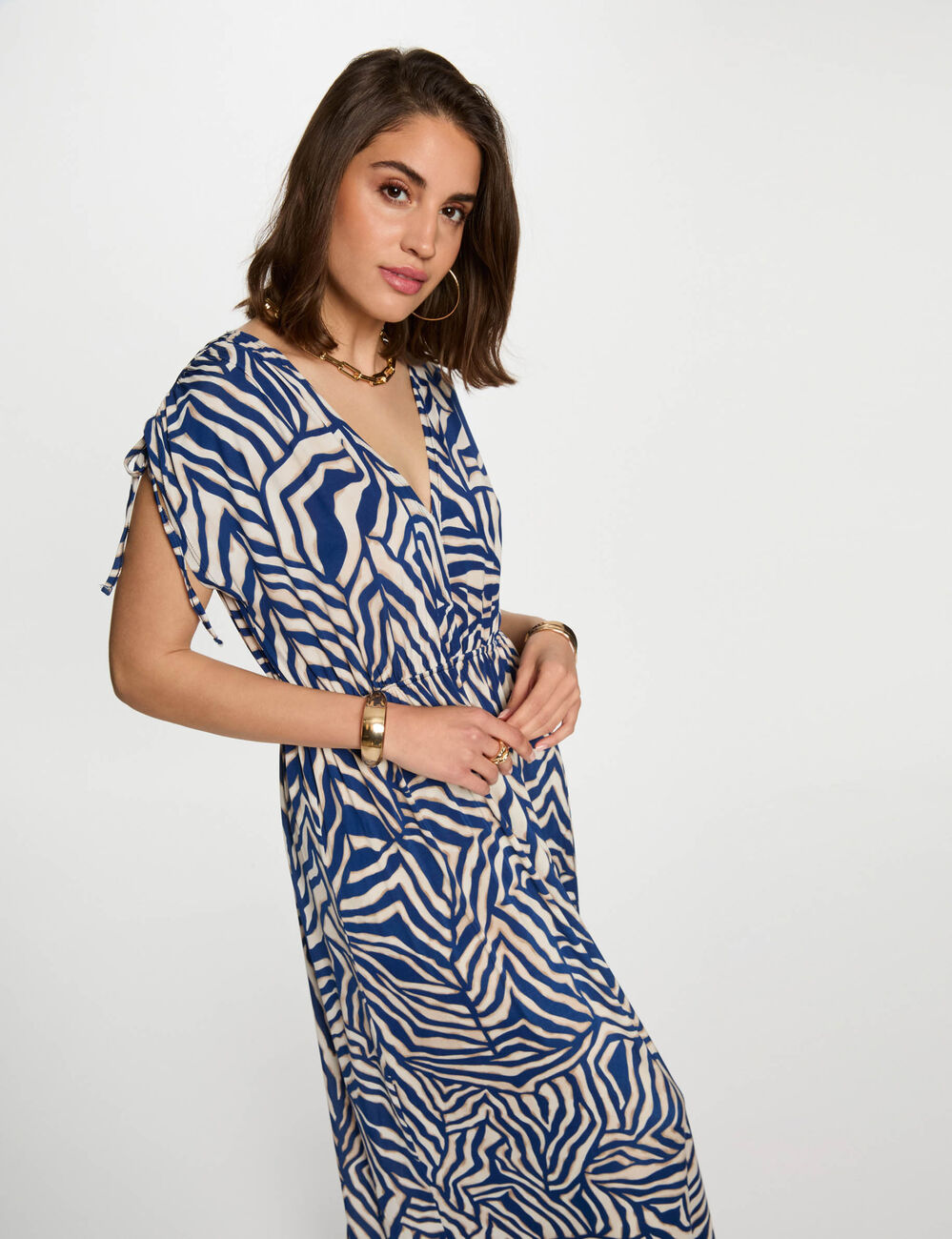 Robe longue droite imprimée multicolore femme