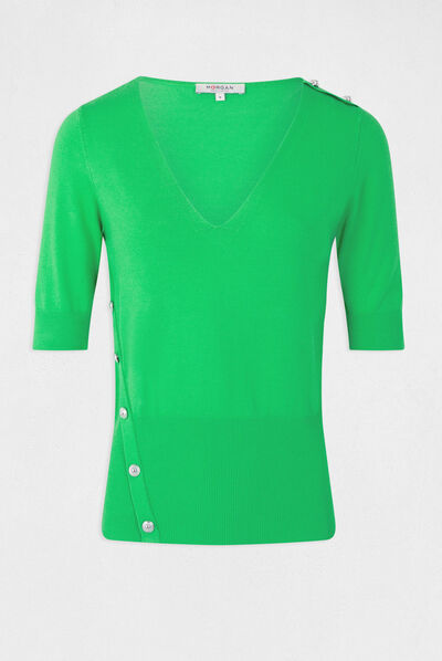 Pull manches 3/4 avec boutons vert clair femme