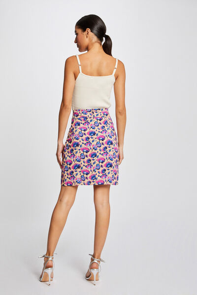 Jupe droite imprimé floral multico femme
