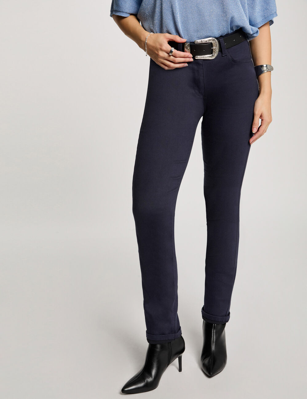 Pantalon droit bleu marine femme