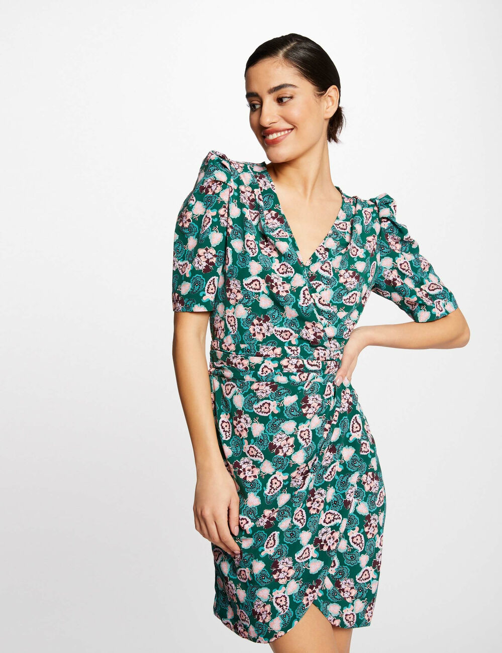 Robe portefeuille imprimé végétal multico femme