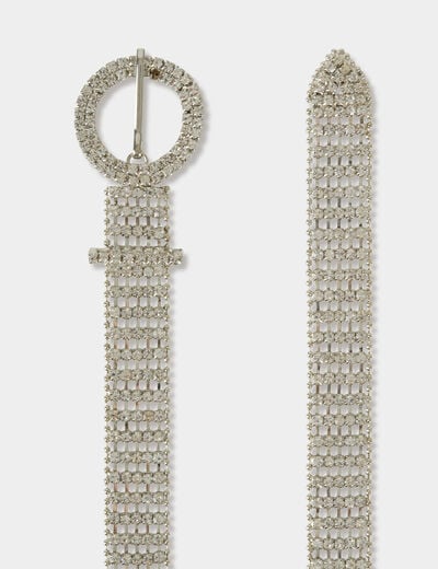 Ceinture fine strass couleur argent femme