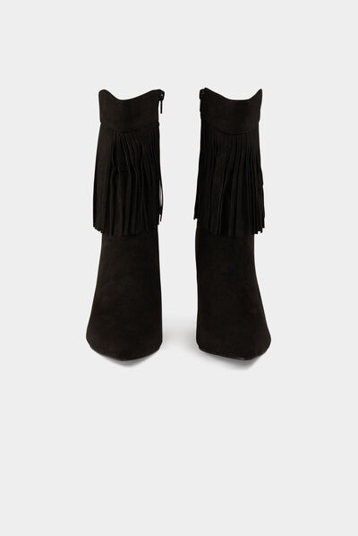 Bottines à talons avec franges noir femme