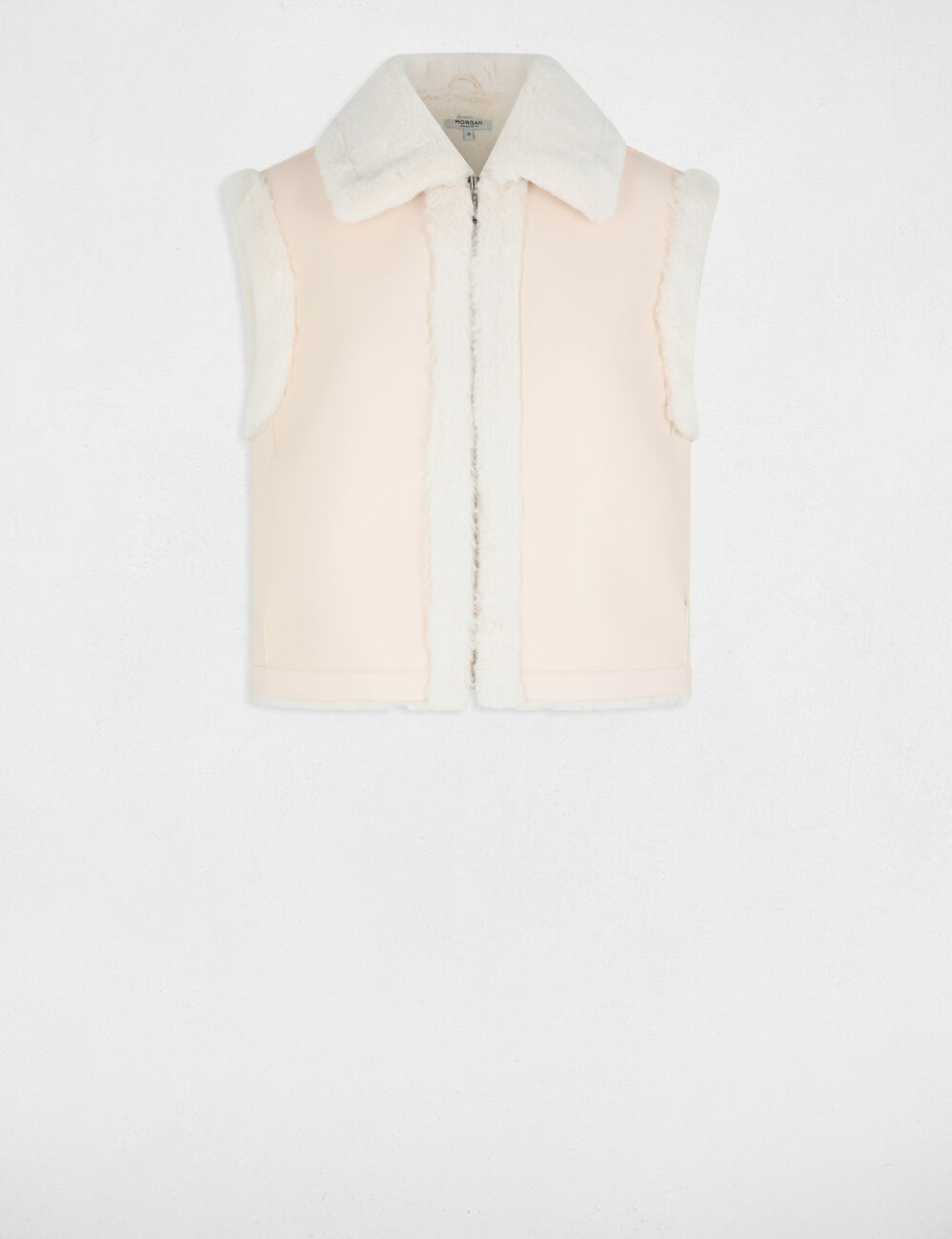 Blouson court sans manches ivoire femme