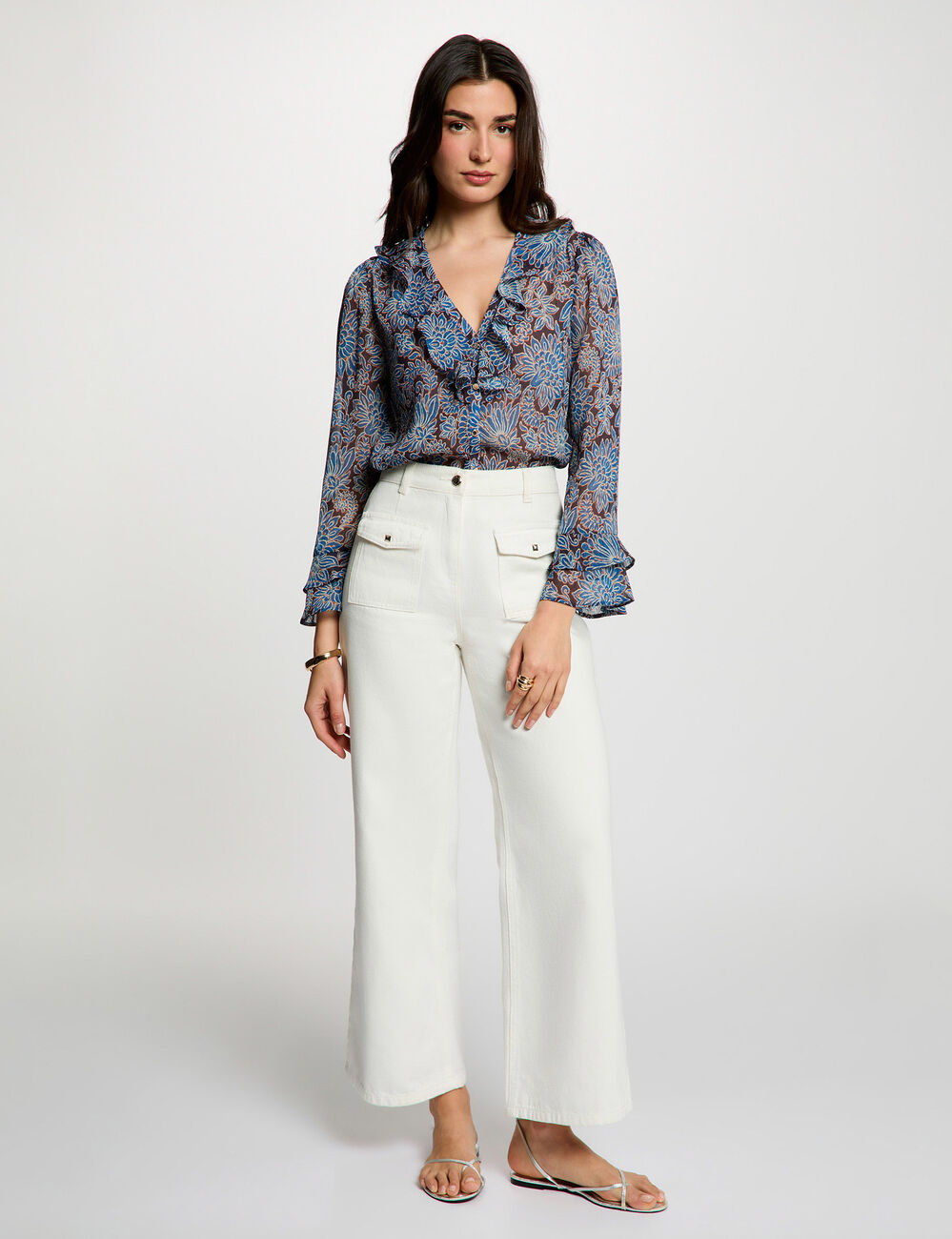 Chemise voile ajust&eacute;e multicolore femme