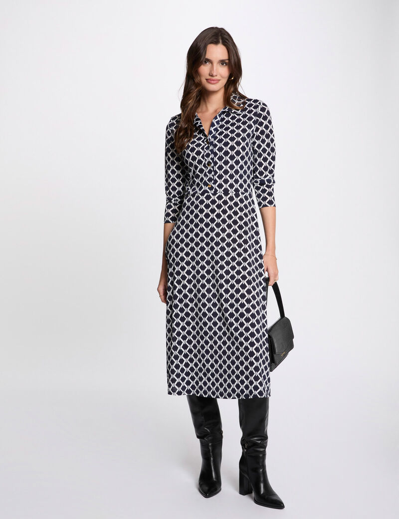 robe midi droite imprimee bleu marine femme Robe midi droite imprimée bleu marine femme