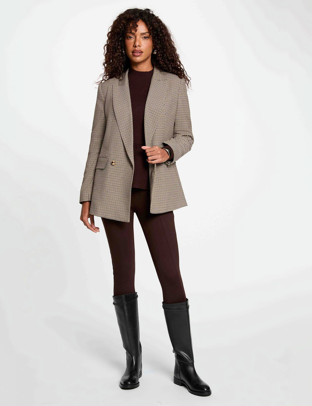 Pantalon legging uni marron fonc&eacute; femme