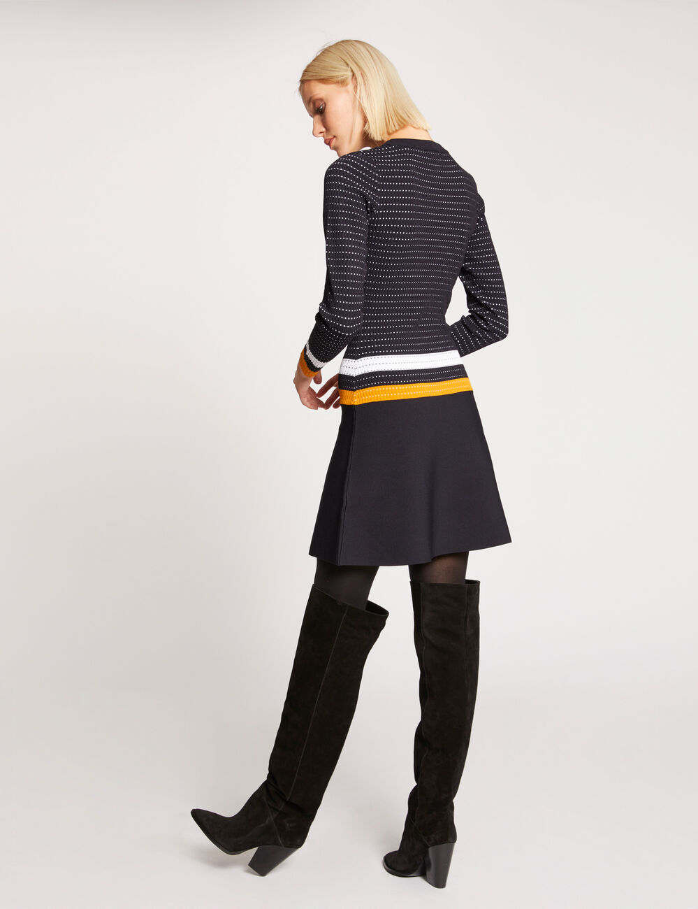 Robe patineuse &agrave; bandes contrastantes marine femme