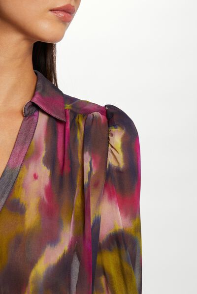 Chemise manches longues imprimé abstrait multico femme