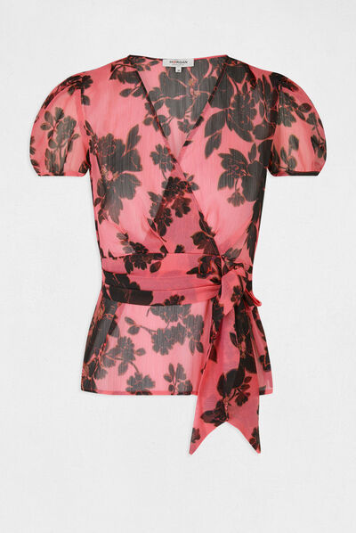 Blouse manches courtes noeud imprimée multico femme