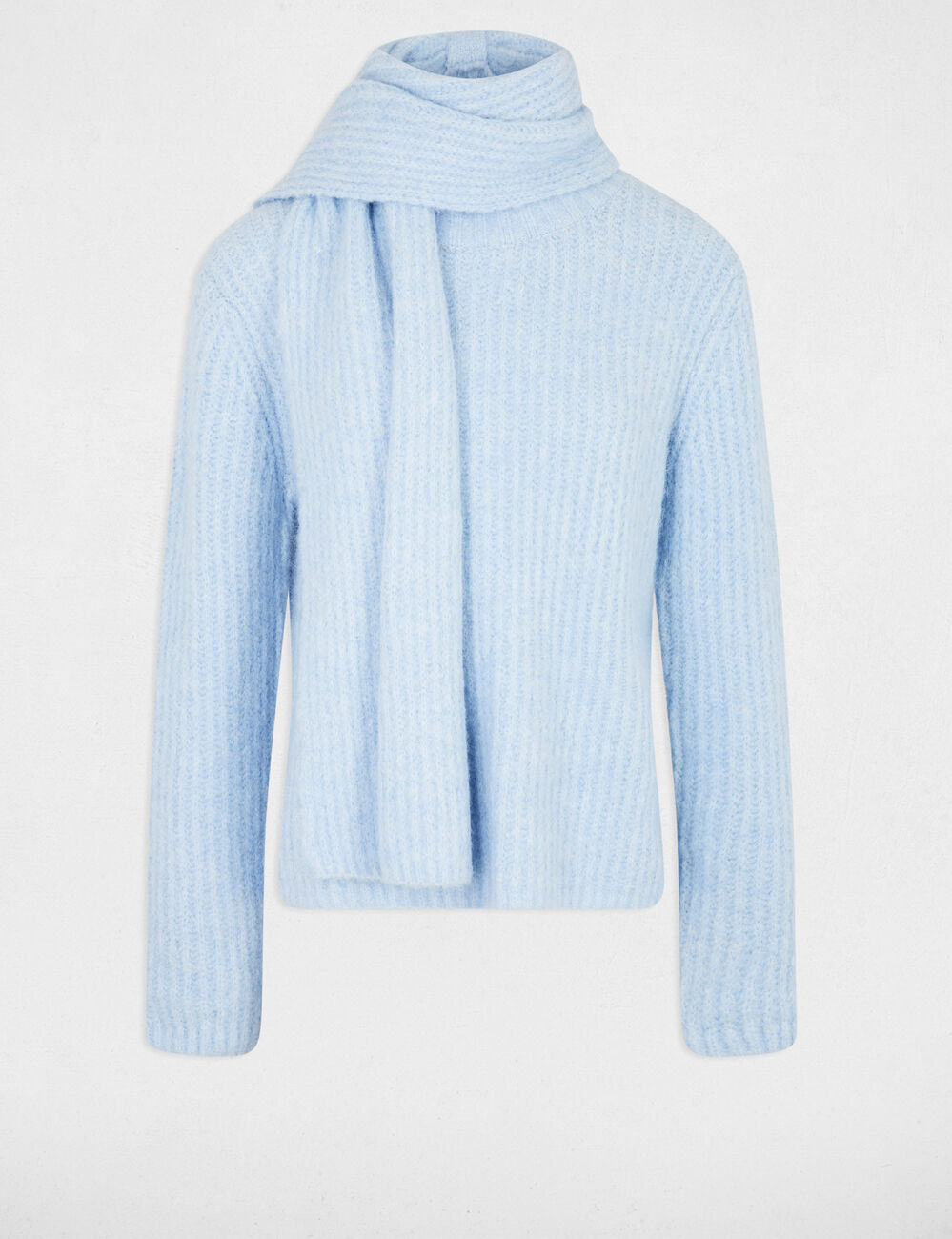 Pull col &eacute;charpe bleu ciel femme
