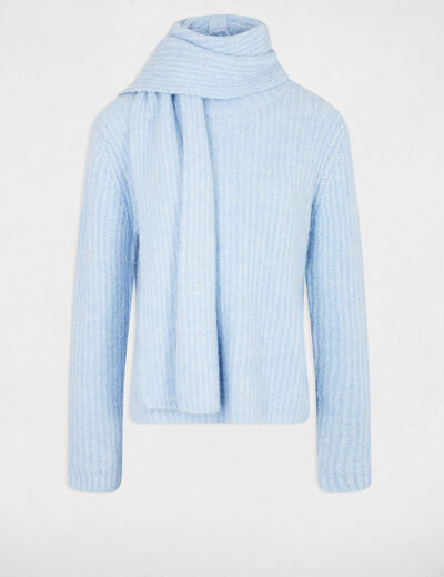 Pull col &eacute;charpe bleu ciel femme