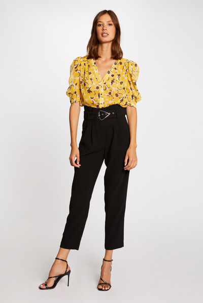 Pantalon paperbag 7/8ème noir femme