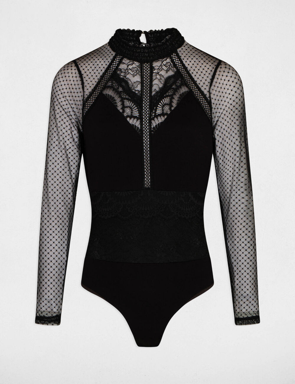 T-shirt manches longues &agrave; plumetis noir femme