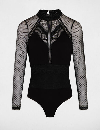 T-shirt manches longues &agrave; plumetis noir femme