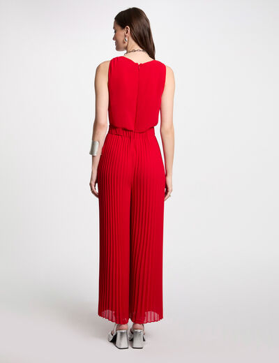 Combinaison ample à jambes plissées rouge femme