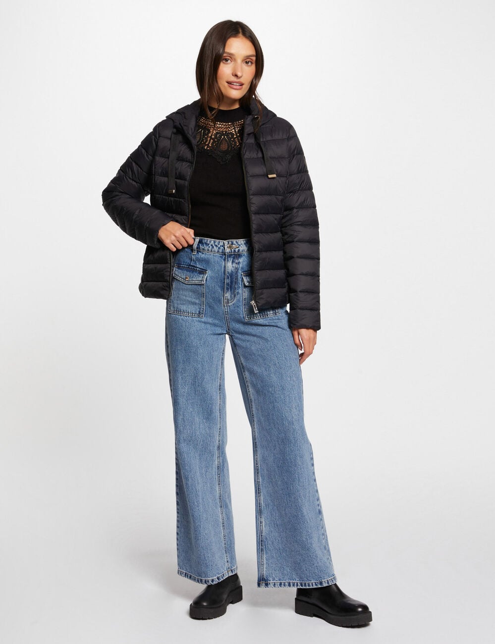 Doudoune col montant noir femme