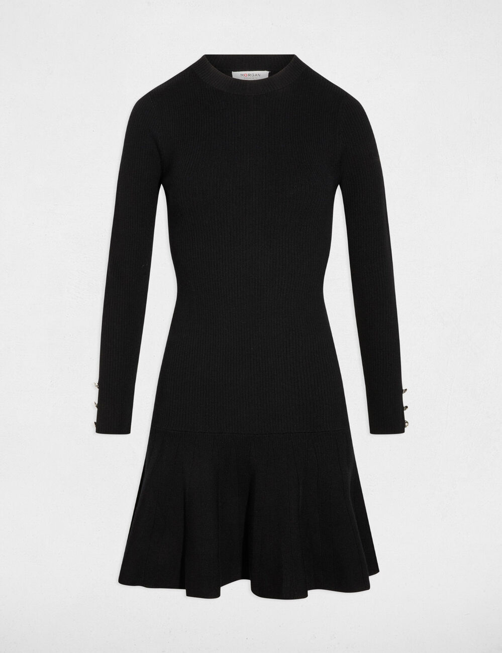 Robe tricot courte col rond noir femme