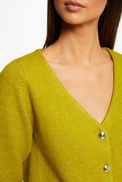 Gilet droit boutonné avec col en V anis femme