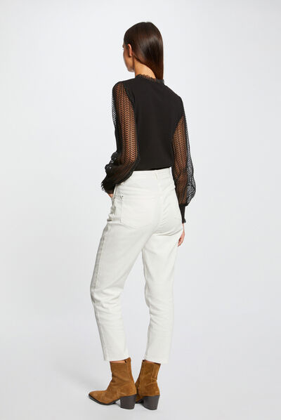 Pull manches longues à dentelle noir femme