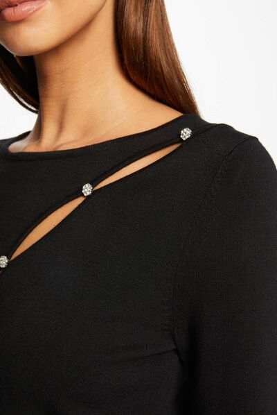 Pull manches longues avec fente noir femme