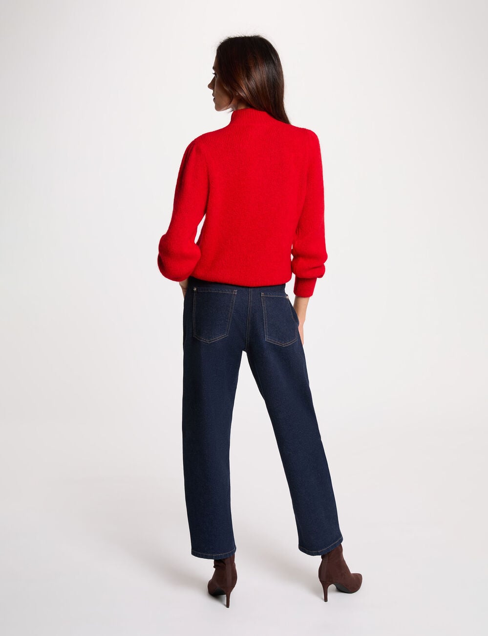 Pull col montant rouge femme