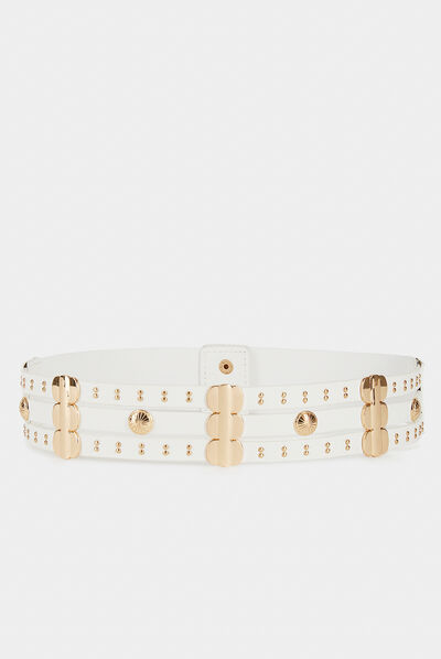 Ceinture élastiquée avec clous blanc femme