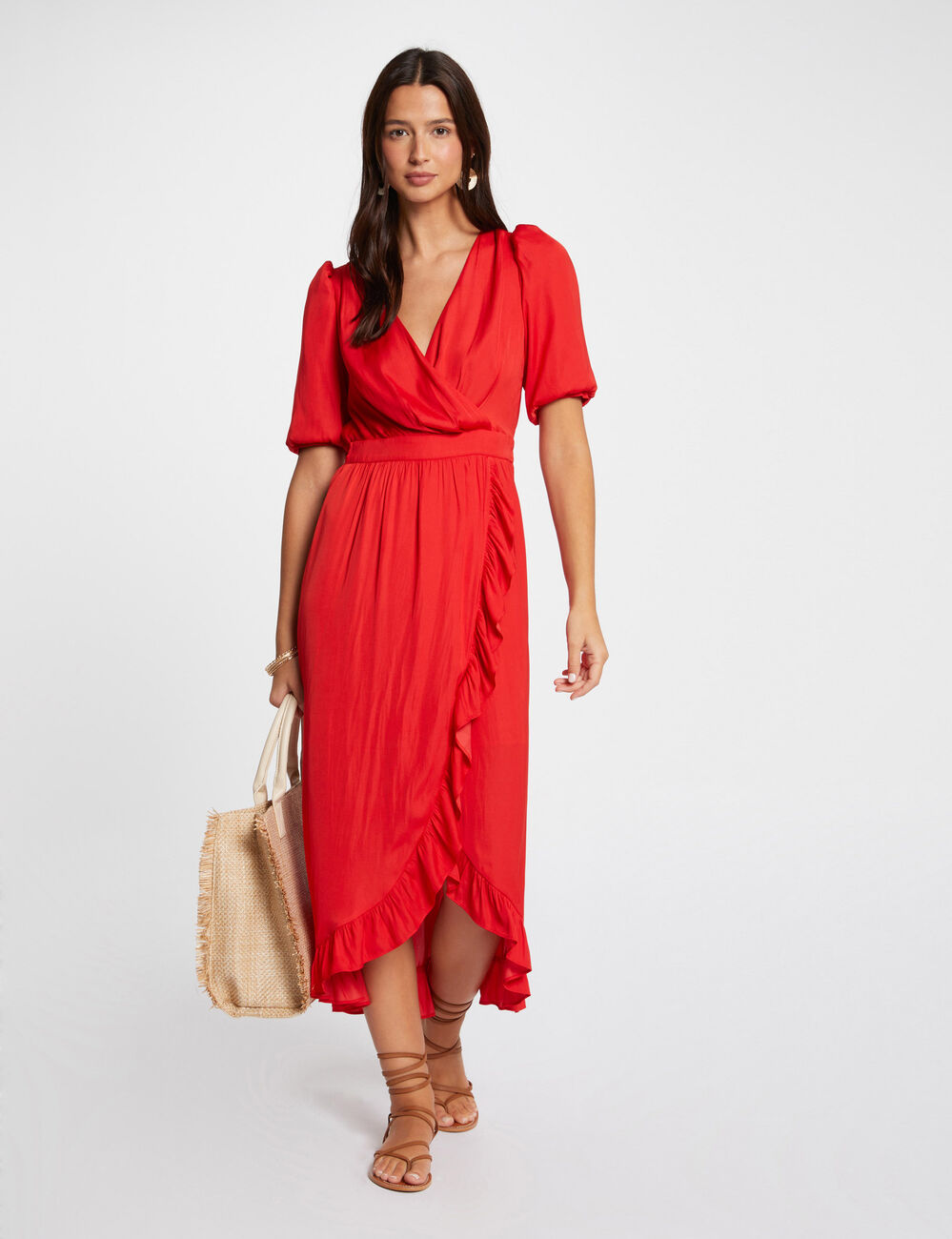 Robe longue portefeuille orange fonc&eacute; femme
