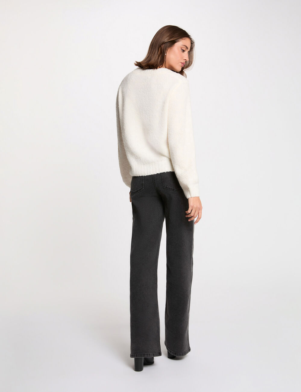 Pull &eacute;pais col rond ivoire femme
