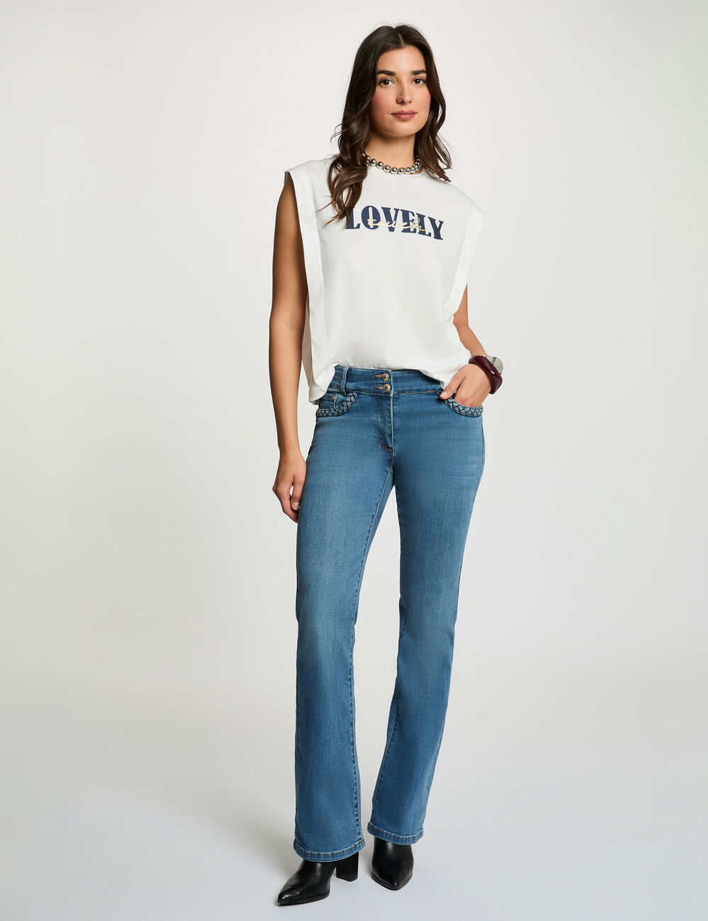T-shirt droit col rond blanc femme