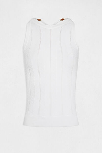 Débardeur pull avec bretelles croisées ecru femme