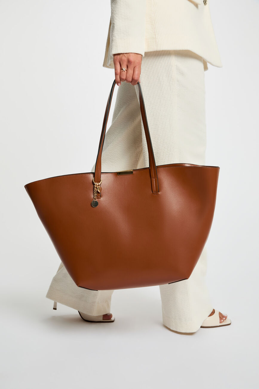 Sac cabas trap&egrave;ze camel femme