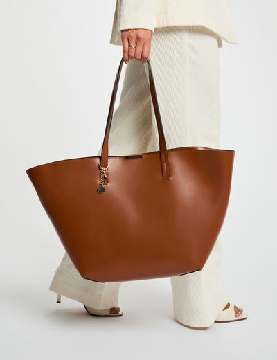 Sac cabas trap&egrave;ze camel femme