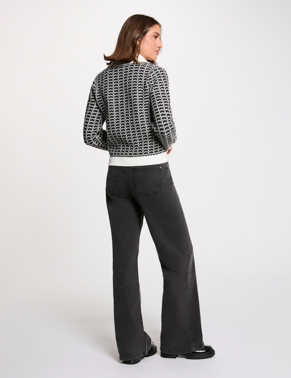 Veste jacquard chevron noir femme