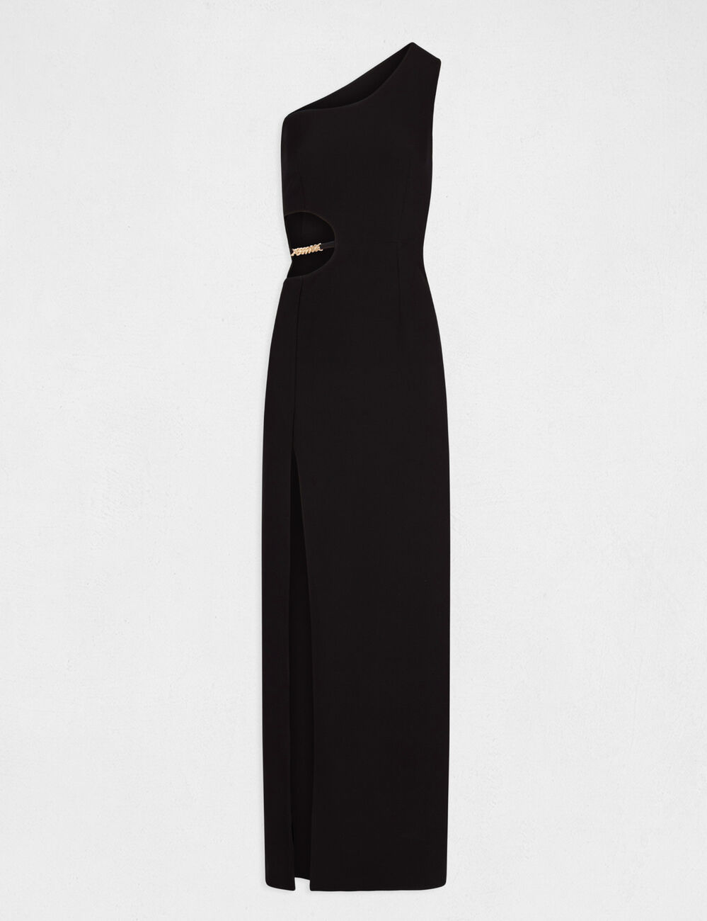 Robe longue ajustée fendue asymétrique noir femme