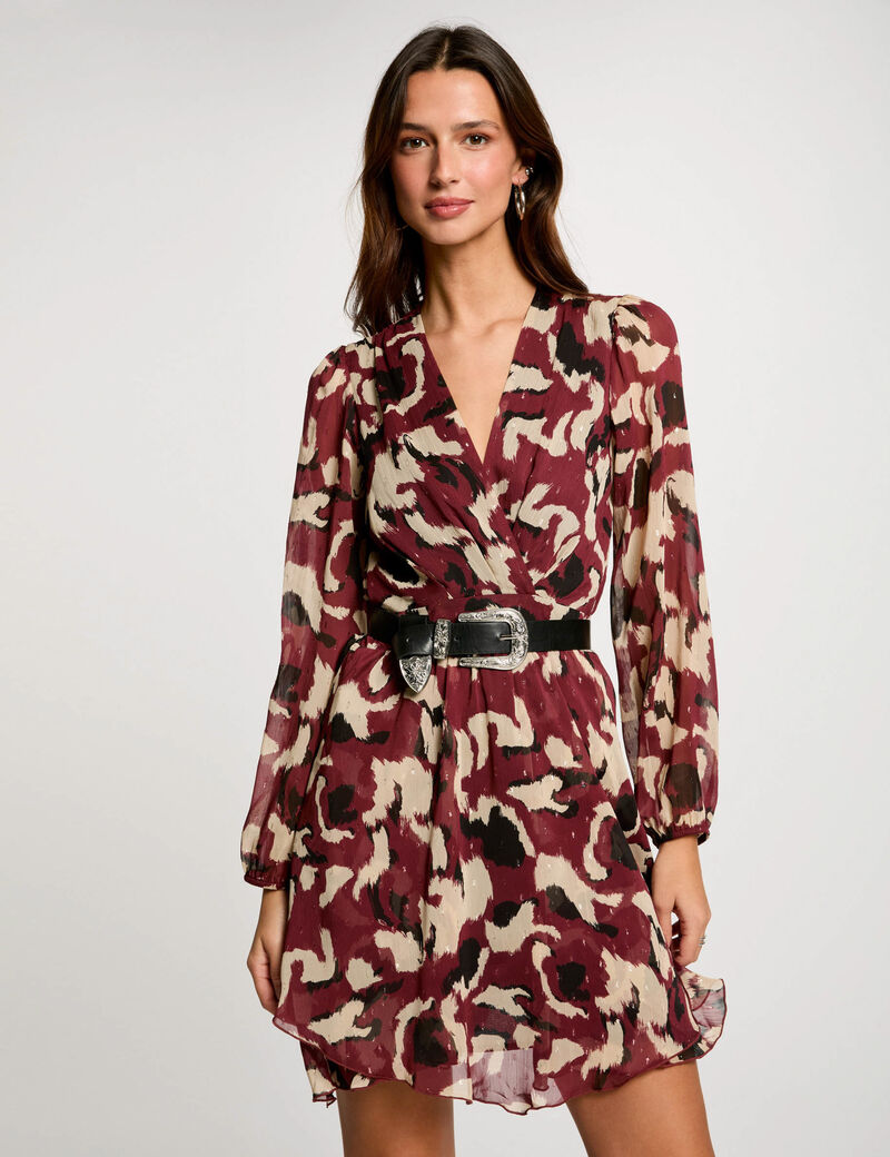 Robe courte évasée imprimée multicolore femme